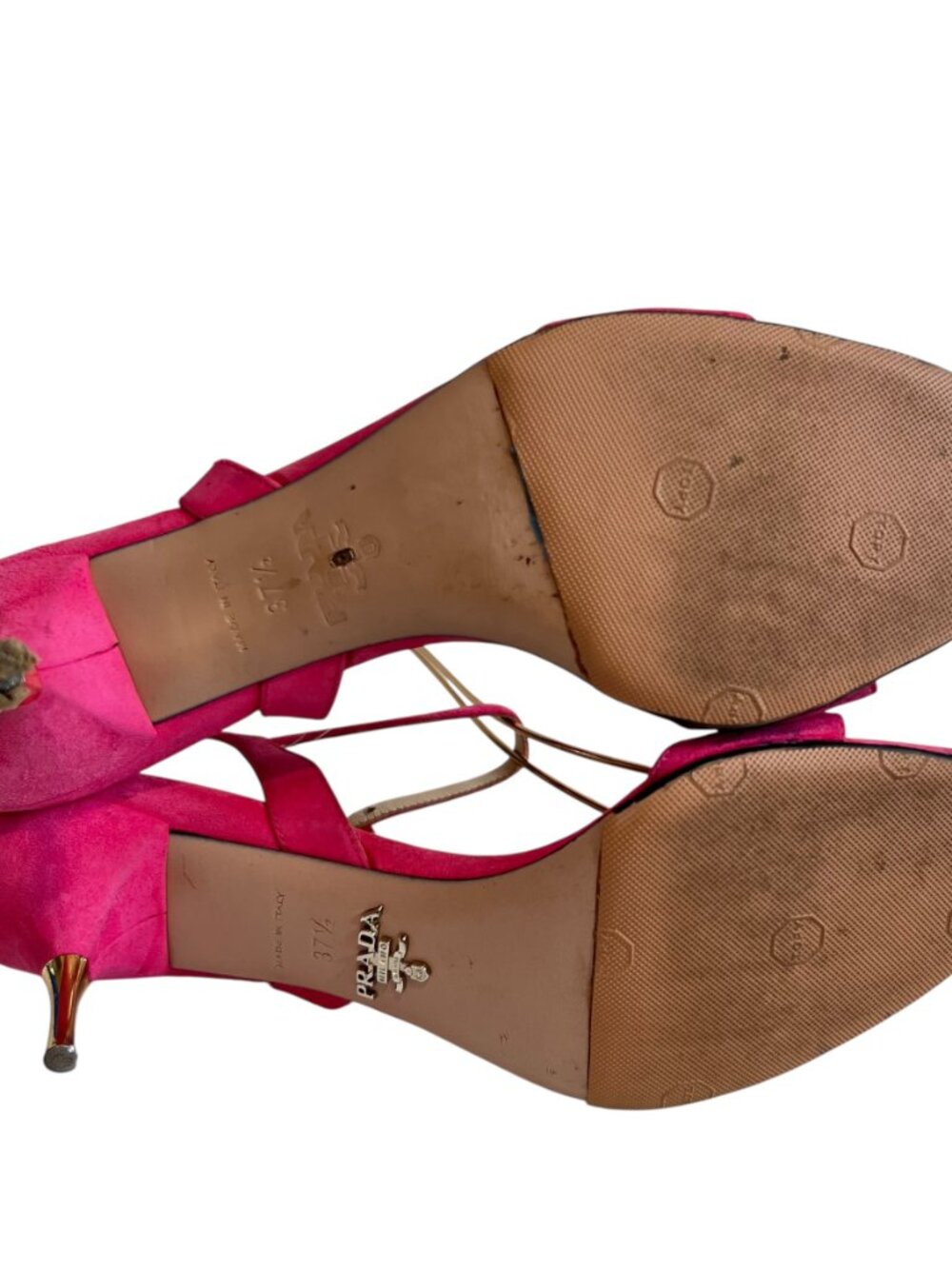Prada high heel sandals pink suede 37.5 square toe ankle strap - Picture 8 of 15
